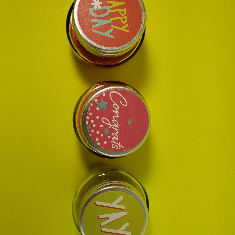 Three Decorative Candles with Lids - HAPPY🏵️ B DAY - YAY! - CONGRATS